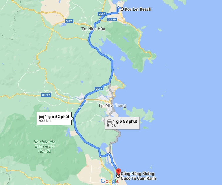 Từ sân bay Cam Ranh đi Dốc Lết khoảng 85 kilomet