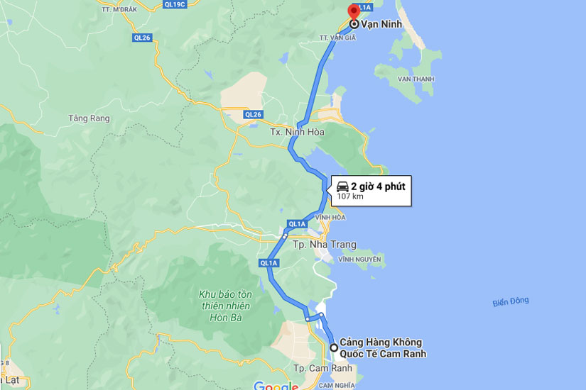 Từ sân bay Cam Ranh đi Vạn Ninh khoảng 107 kilomet