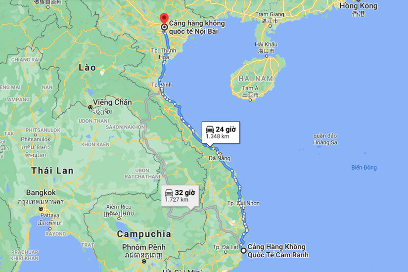 Máy bay là phương tiện nhanh nhất để đi từ sân bay Cam Ranh tới Nội Bài