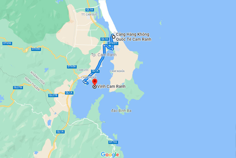Từ sân bay Cam Ranh tới trung tâm Vịnh Cam Ranh chỉ khoảng 19 kilomet